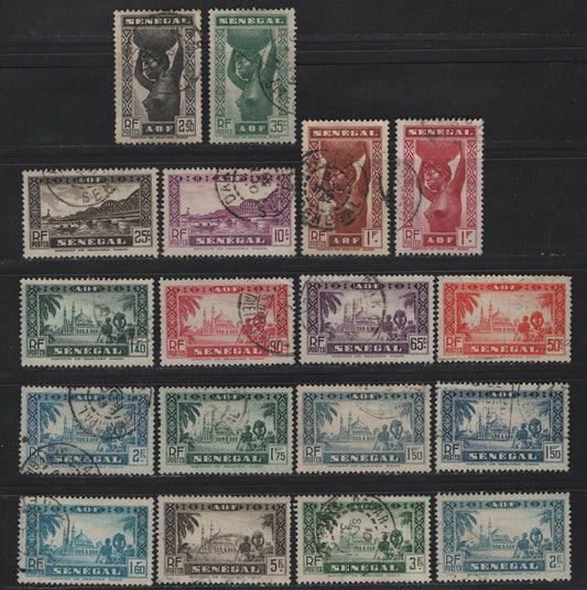 Lot 116 Senegal SC#147/187 10c - 2.50fr Violet - Black Faidherbe Bridge - Diourbel Mosque, 1935-1940 Pictorial Definitive Issues, 18 Fine/Very Fine Used Singles