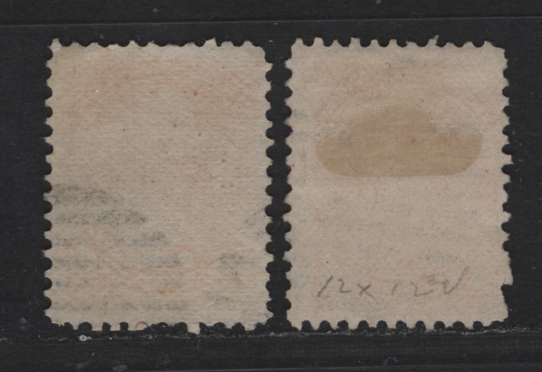 Lot 12 Canada #35a 1c Yellow Orange & Orange Queen Victoria, 1870-1893 Small Queen Issue, 2 Very Good/Fine Used Singles, Mid Montreal Printings, Paper Types FO-B & EM-A, Characteristic Plate Position Dot At Lower Left