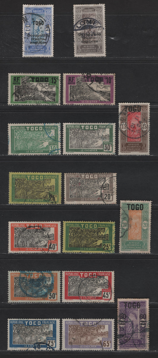 Lot 123 Togo SC#182-183, 198-199, 213, 220-225, 228-230, 234 20c - 65c Gray & Chocolate - Gray Lilac & Brown Debarking Tree - Cacao Trees, 1916-1938 French-English Occupation Overprinted & Pictorial Issues, 17 Fine/Very Fine Used Singles