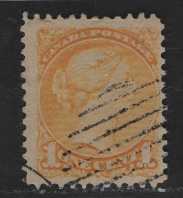 Lot 15 Canada #35i 1c Yellow Queen Victoria, 1870-1893 Small Queen Issue, A Fine Used Single, Mid Montreal Printing, Paper Type MM-N, Perf 12, Pcharacteristic Plate Dot At Lower Left