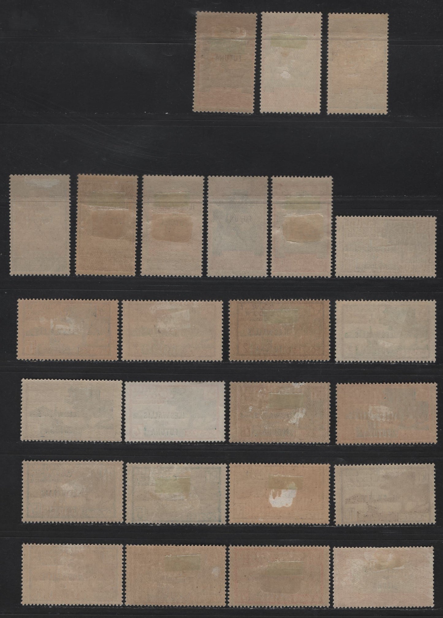 Lot 163 Wallis & Futuna Island SC#43-50, 54. J11-J16 1c - 20c Brown Violet & Indigo - Maroon & Olive Green Overprints - Numeral, 1930-1940 Overprints & Postage Dues, 25 F/VFOG Singles, With Shades & Toned Paper Varieties