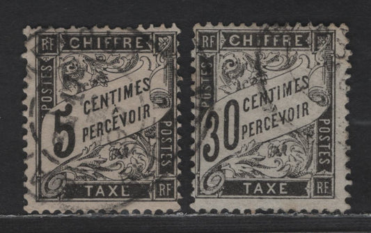 Lot 170 France SC#J15, J19 5c & 30c Black Numeral & Banner, 1882-1892 Postage Dues, 2 Fine Used Singles