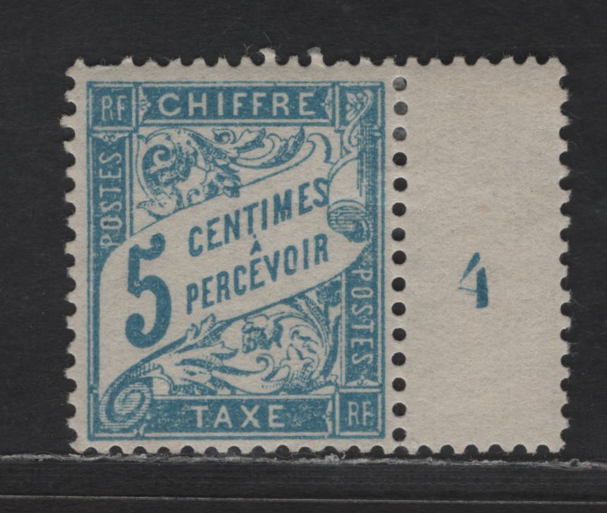 Lot 177 France SC#J29 5c Blue Numeral & Banner, 1893-1941 Postage Dues, A VFOG Single, Plate Number Tab