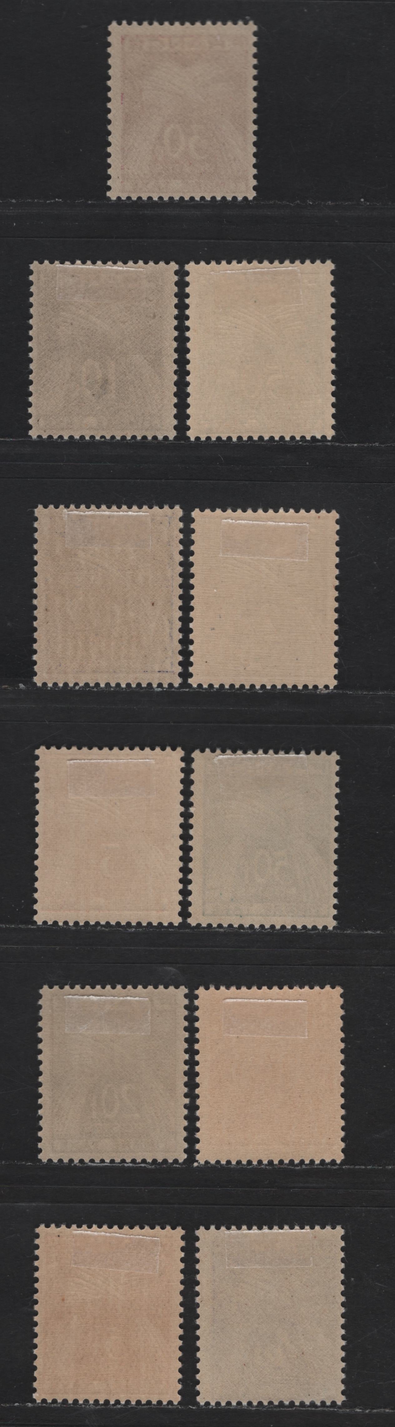 Lot 187 France SC#J80-J91 10c - 50fr Sepia - Dark Green Sheaf of Wheat, 1946-1953 Postage Dues, 11 F/VFOG Singles, Inscribed Timbre Taxe