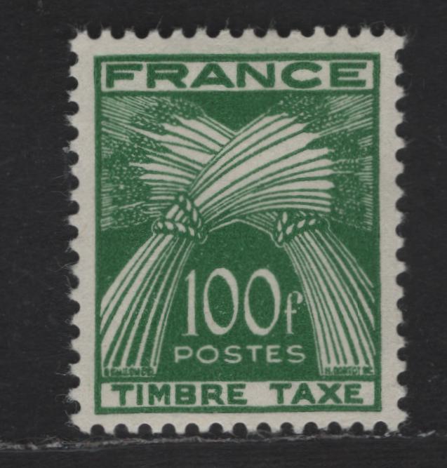 Lot 188 France SC#J92 100fr Deep Green Sheaf of Wheat, 1946-1953 Postage Dues, A VFOG Single, Inscribed Timbre Taxe