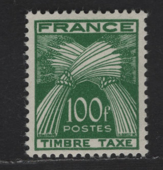 Lot 188 France SC#J92 100fr Deep Green Sheaf of Wheat, 1946-1953 Postage Dues, A VFOG Single, Inscribed Timbre Taxe