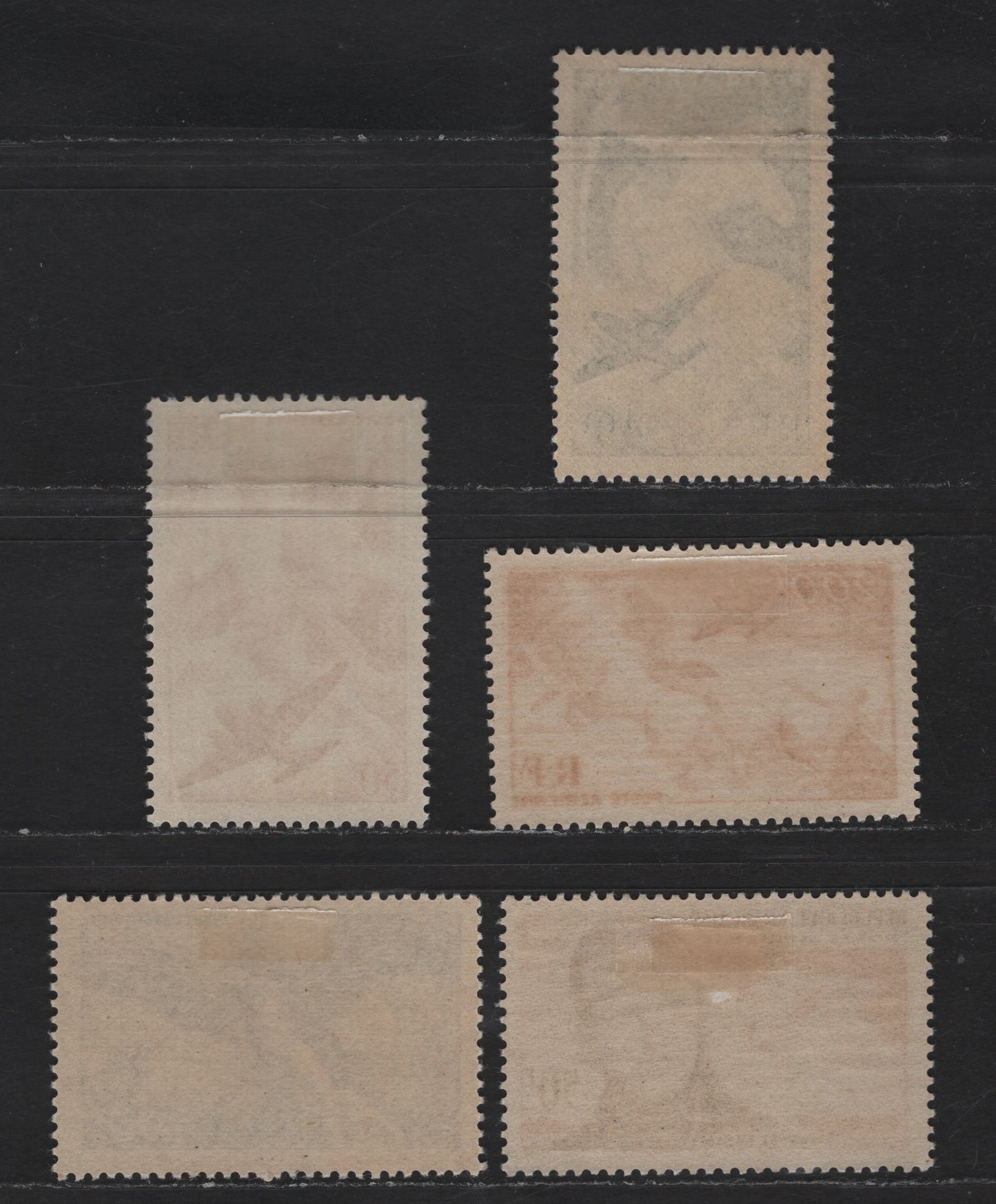 Lot 191 France SC#C18-C21, C33 40fr - 50fr Dark Green - Deep Plum & Rose Pink Centaur & Plane - Maryse Bastie, 1946-1955 Airmail Issues, 5 F/VFOG Singles