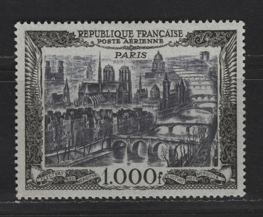 Lot 196 France SC#C27 1000fr Sepia & Black on Bluish Air View of Paris, 1949-1950 Airmail Issue, A VFOG Single