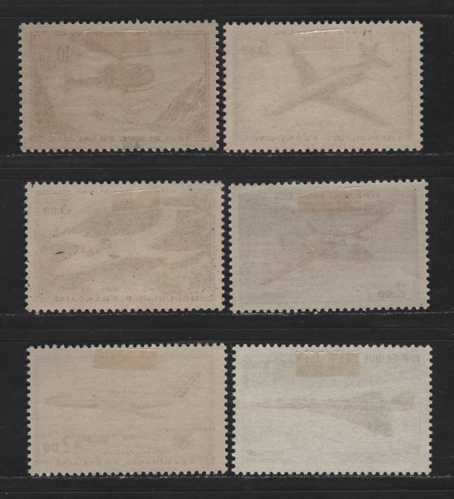 Lot 202 France SC#C37-C42 2fr - 1fr Violet Blue & Ultramarine - Indigo & Bright Blue Noratlas - Concorde, 1960-1969 Airmail Issue, 6 VFOG Singles, Dull Fluorescent, LF, F, HF & HB Papers