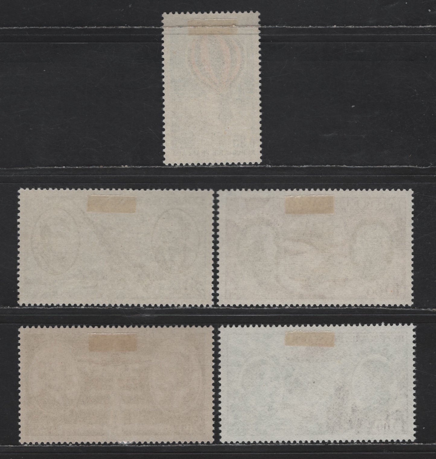 Lot 203 France SC#C43-C47 20fr - 15fr Multicolored Jean Mermoz, Antoine de Saint-Exupery - Henri Guillaumel, 1970-1973 Airmail Issue, 5 VFOG Singles, DF, Fluorescent, HF & HB Papers