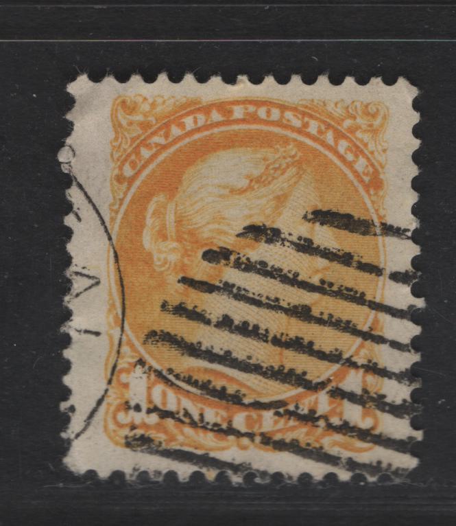 Lot 21 Canada #35i 1c Deep Yellow Queen Victoria, 1870-1893 Small Queen Issue, A Fine Used Single, Late Montreal Printing, Jumbo Margins, Paper Type LM-H, Perf 12x12.2