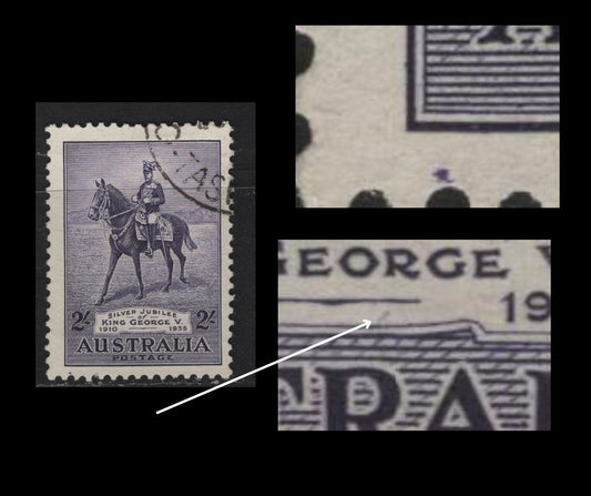 Lot 213 Australia SC#154var 2/- Violet King George V, 1935 Silver Jubilee Issue, A Very Fine Used Single, Large Dot In Margin To LL Of 'A' Of 'Australia', Faint Diagonal Slash Below 'OR' of 'George'