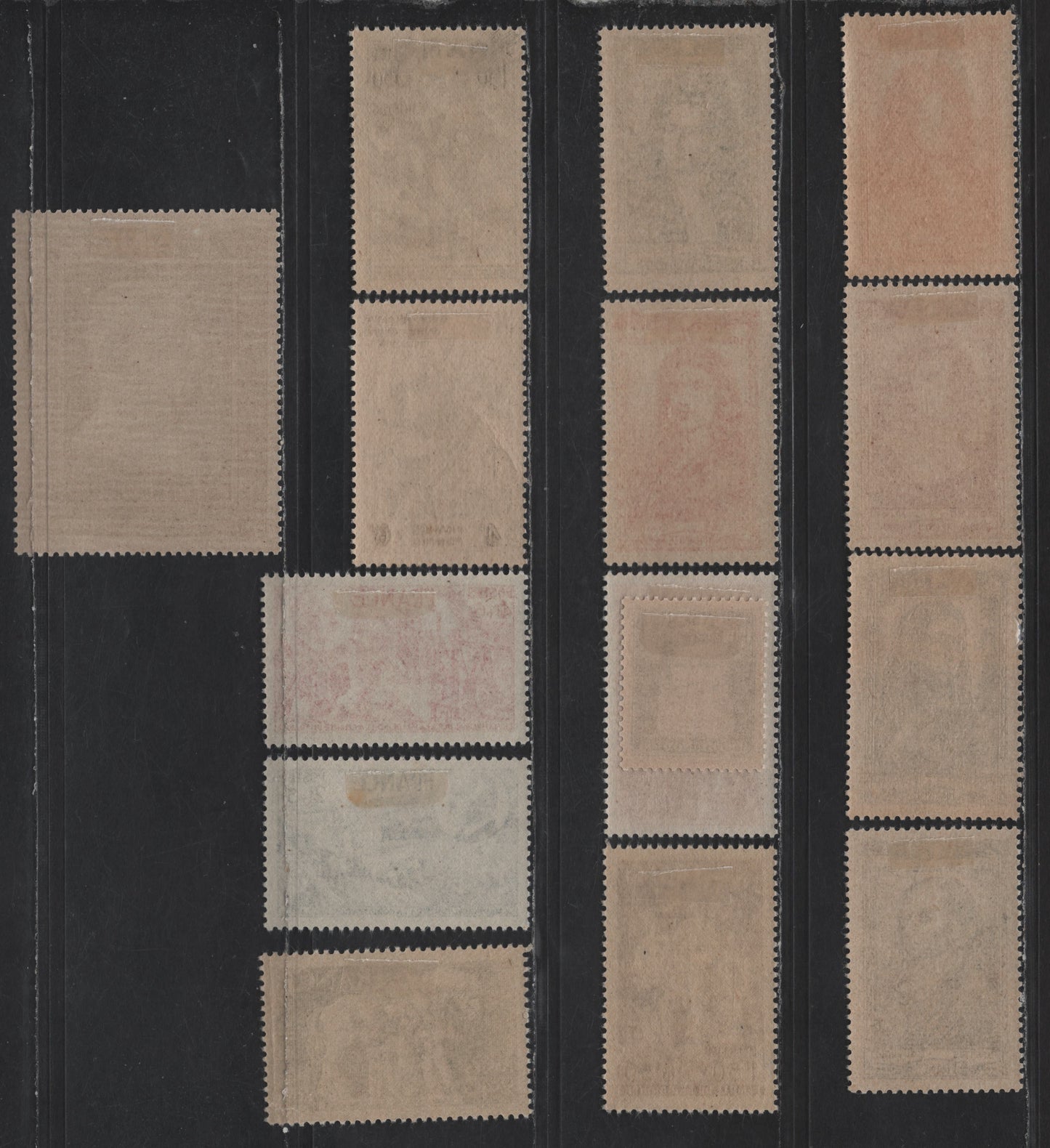 Lot 216 France SC#B158-B160, B173-B184 1.5fr+3.5fr - 4fr+6fr Black - Red Civilians under Air Attack - Moliere, 1943-1944 Semi Postal Issues, 14 VFOG Singles