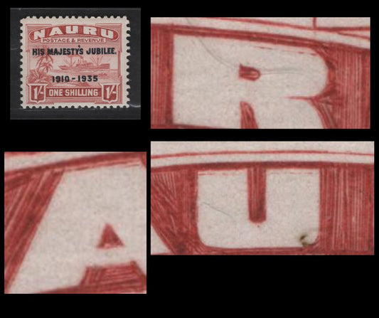 Lot 220 Nauru SC#34var 1/- Brown Red Steamship, 1935 Silver Jubilee Issue, A VFOG Single, Re-Entry At Top of 'AUR' of Nauru