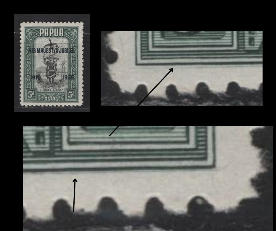 Lot 226 Papua SC#117var 5d Greenish Slate & Black Warrior, 1935 Silver Jubilee Issue, A FOG Single