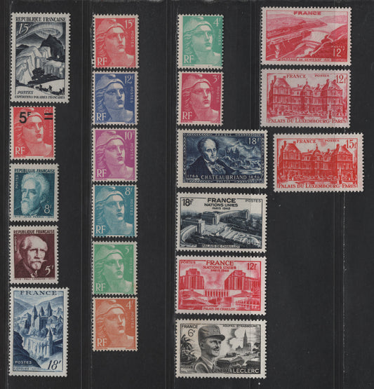 Lot 231 France SC#591-593, 595-611 3fr - 15fr Lilac Rose - Indigo Marianne - French Polar Explorations, 1948-1949 Pictorial Issues, 20 F/VFOG Singles