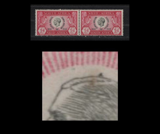 Lot 240 South Africa SC#69var 1d Carmine Rose & Black King George V, 1935 Silver Jubilee Issue, A VFNH Pair, Horn On Kings Head