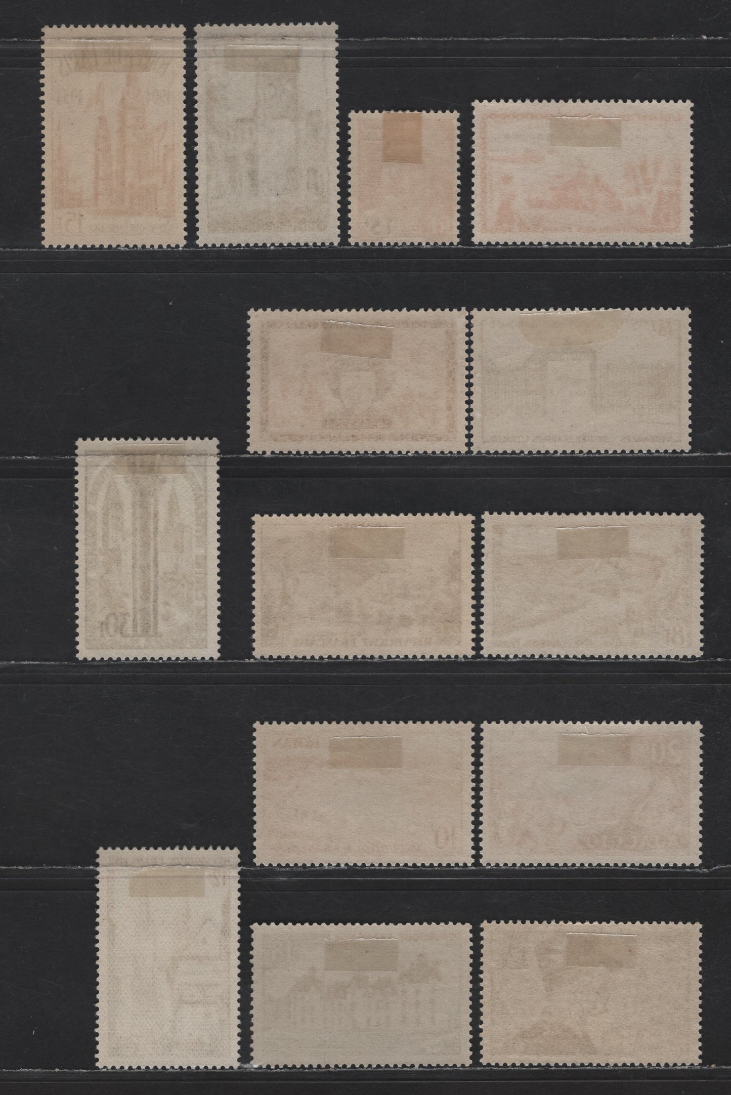 Lot 250 France SC#706, 716-728 15fr on 16fr - 18fr Cerise - Deep Blue, Indigo & Violet Brown Abbey - Versailles, 1954 Surcharged - Versailles Issues, 14 VFOG Singles