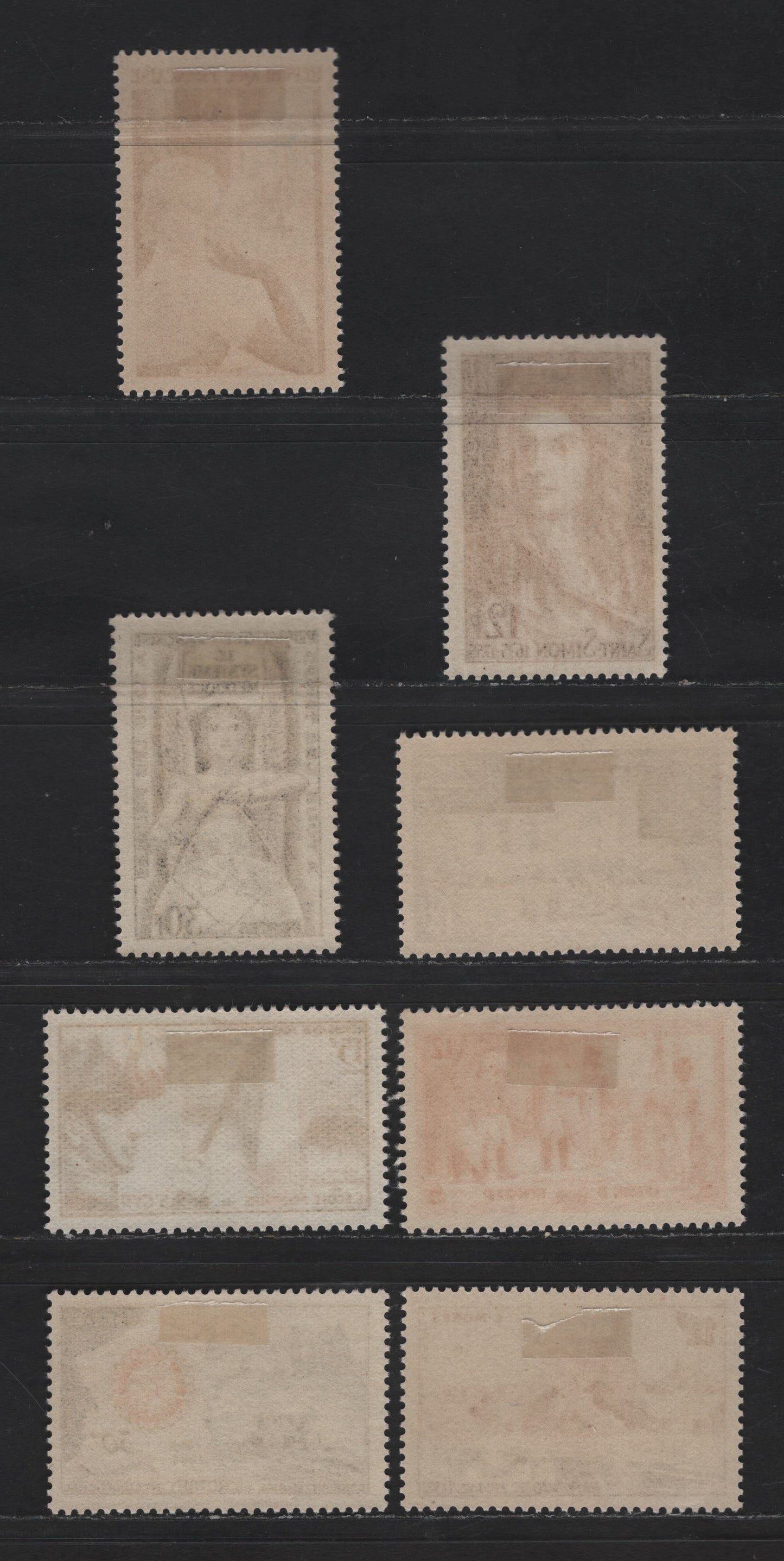 Lot 255 France SC#729-732, 740-741, 763-764 18fr - 25fr Dark Blue & Dark Blue Green - Black Brown, Violet Blue & Black Villandry Chateau - Gloved Model In Place to de Concorde, 1954-1955 Chateau - Glove Manufacturing Issues, 8 VFOG Singles, DF Papers