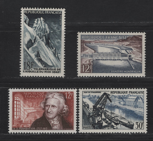 Lot 264 France SC#807-810 12fr Gray Violet & Violet Brown - Brown Red & Brown Dam at Donzere-Mondragon - Antoine-Augustin Parmentier, 1956 Tehcnical Achievements & Parmentier Issues, 4 VFOG Singles, DF & HF Papers