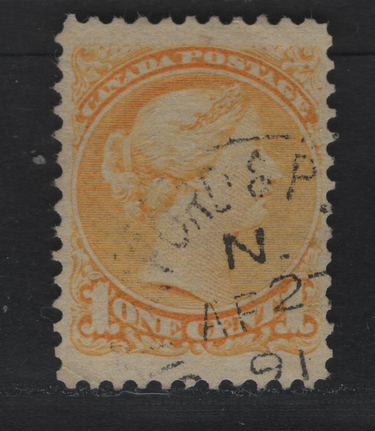 Lot 27 Canada #35 1c Pale Bright Yellow Queen Victoria, 1870-1893 Small Queen Issue, A Very Fine Used Single, Early Second Ottawa Printing, 2O-J Paper, No Plate Dot, April 27 1891 Dated Cancel, Perf 12