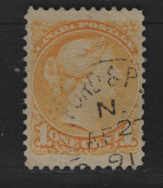 Lot 27 Canada #35 1c Pale Bright Yellow Queen Victoria, 1870-1893 Small Queen Issue, A Very Fine Used Single, Early Second Ottawa Printing, 2O-J Paper, No Plate Dot, April 27 1891 Dated Cancel, Perf 12