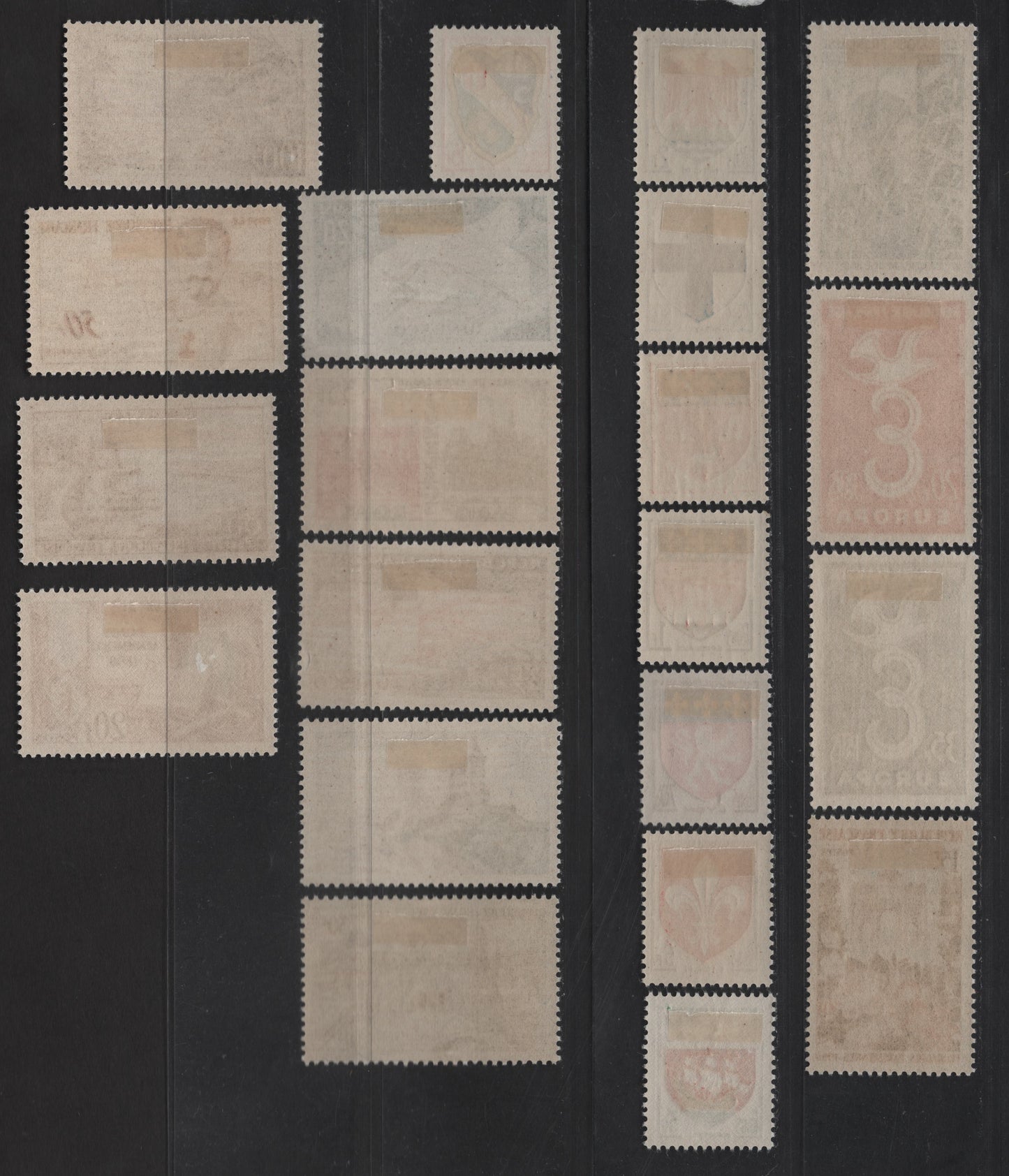 Lot 273 France SC#889-909 20fr - 100fr Rose Red - Deep Violet Europa - Sens. River, Guadeloupe, 1958-1959 Europa - Scenic Views Issues, 21 VFOG Singles, DF, LF, Fluorescent & HB Papers