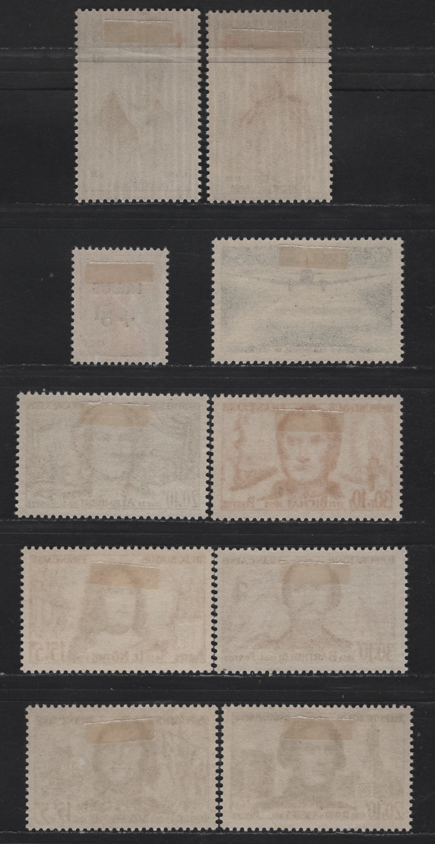 Lot 275 France SC#B329-B338 20fr+5fr - 25fr+10fr Slate Green, Black & Rose - Dark Blue & Black Plane Landing - Charles Michel de l'Epee, 1959 Stamp Day - Red Cross Issues, 10 VFOG Singles, DF, Fluorescent, MF & HB Papers