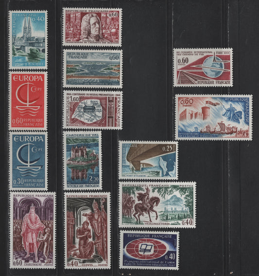 Lot 295 France SC#1158-1171 40c Bright Blue, Indigo and Green - Dark Blue & Rose Brown St. Andrews & Sevre River - European Broadcasting Union Emblem, 1966 Sevre River & EBU Issues, 13 VFOG Singles, DF, MF & HF Papers