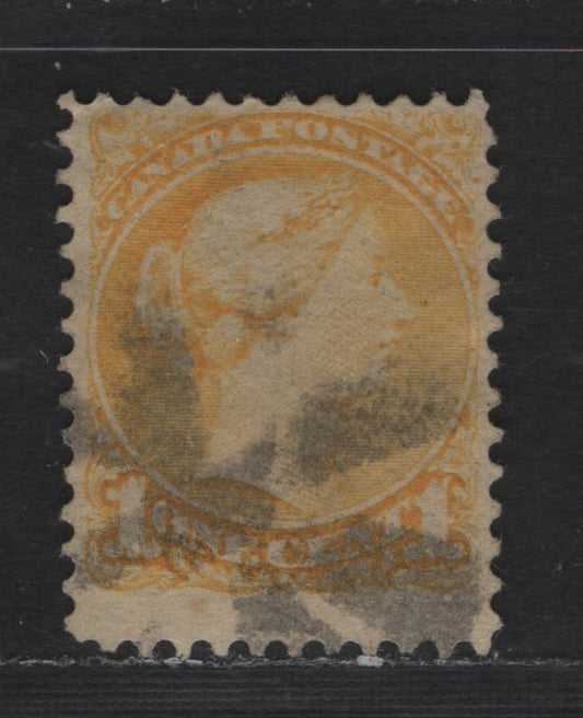 Lot 298 Canada #35 1c Pale Dull Yellow Queen Victoria, 1870-1893 Small Queen Issue, A Fine Used Single, Mid Second Ottawa Printings, 2O-K Paper, Scarce Spoke & Wheel Cork Cancel