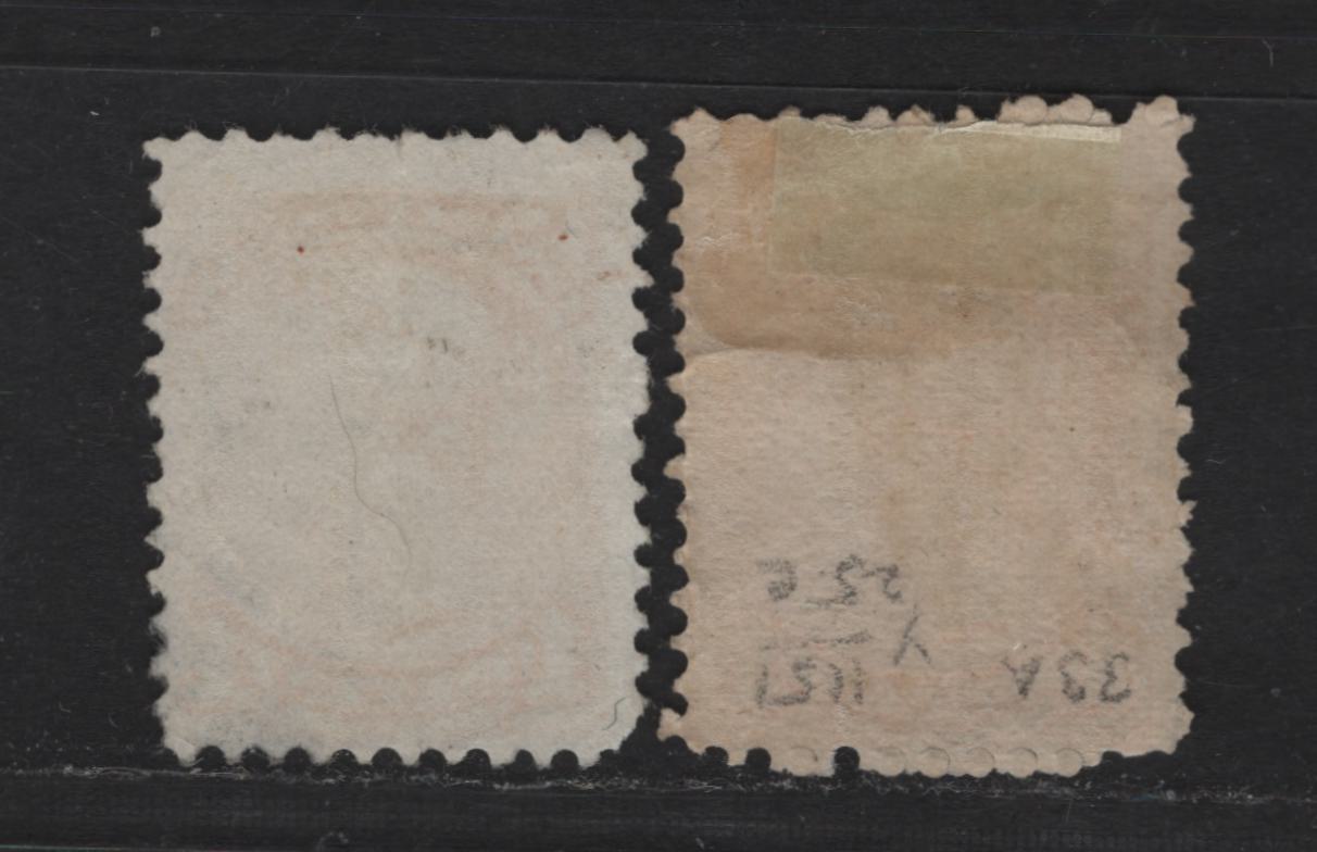 Lot 3 Canada #35d 1c Yellow Orange & Orange Queen Victoria, 1870-1893 Small Queen Issue, 2 Very Good Used Singles, Mid Montreal Printings, Paper Type MM-H & EM-C, Perfs 11.75x12 & 11.6x12