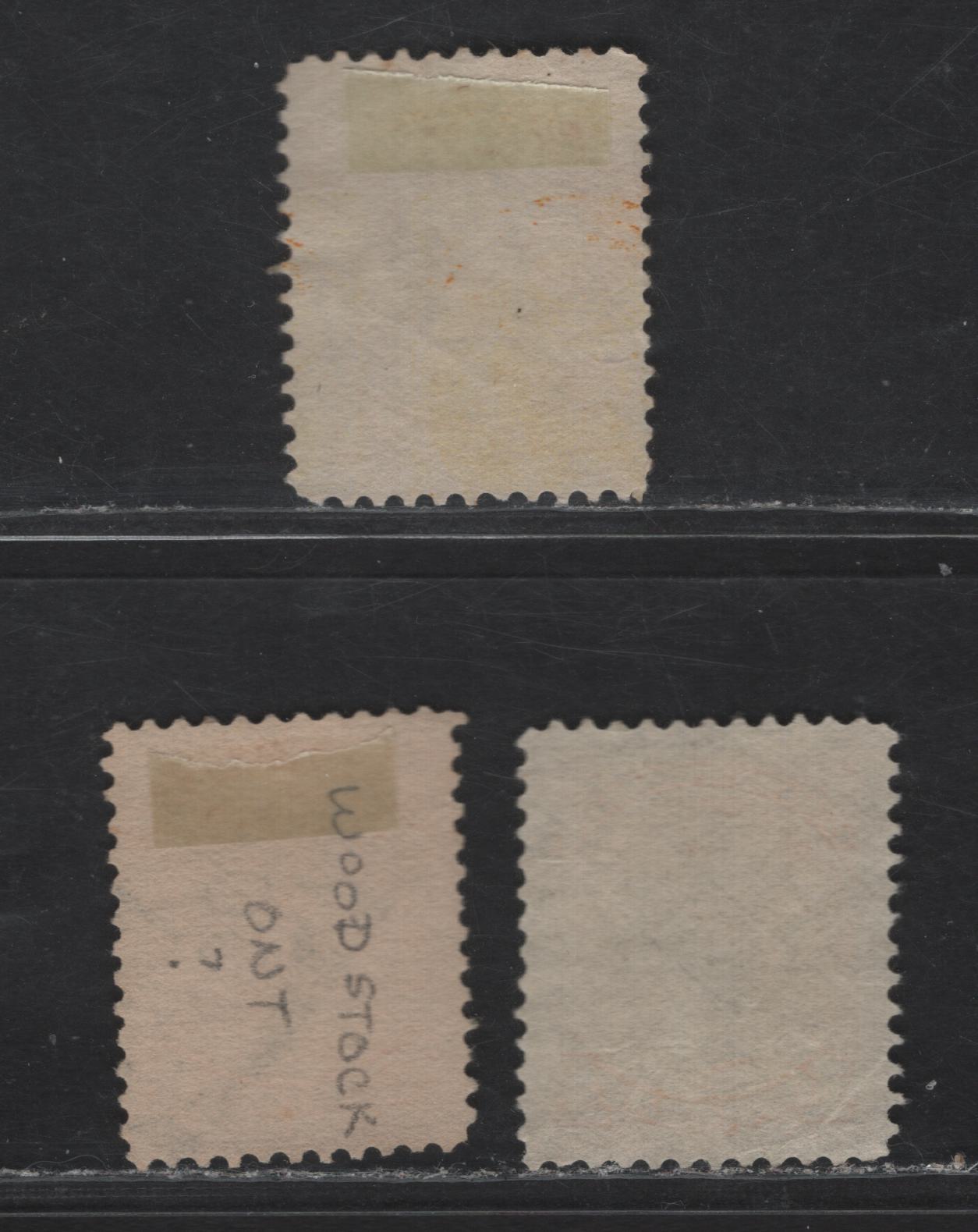 Lot 311 Canada #35 1c Bright Yellow, Deep Yellow & Yellow Queen Victoria, 1870-1893 Small Queen Issue, 3 Fine/Very Fine Used Singles, Late Second Ottawa Printings, Cornwall, ON, Woodstock ON & Quebec Type 2 Squared Circle Cancels