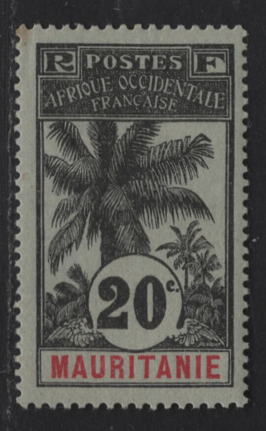 Lot 33 Mauritania SC#7 20c Black on Azure Oil Palms, 1906-1907 Pictorial Issue, A FOG Single