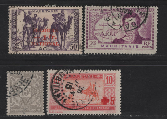 Lot 36 Mauritania SC#B1, B9, J11, 110 2fr - 15c Bright Violet - Gray Numeral - Caillie, 1908-1939 Caillie, Semi Postal & Postage Due Issues, 4 Fine/Very Fine Used Singles