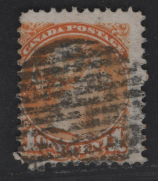 Lot 4 Canada #35vi 1c Deep Orange Queen Victoria, 1870-1893 Small Queen Issue, A Good Used Single, Mid Montreal Printing, Paper Type MM-I, Scarce Unlisted Perf 11.6x11.75, Heavy Cancel & Poor Centering