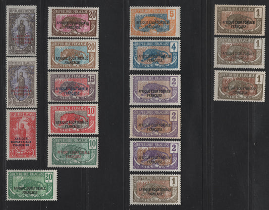 Lot 44 Middle Congo SC#23-32, 34-35 1c - 30c Olive Gray & Brown - Gray & Blue Violet Leopard - Bakalois Woman, 1924-1930 French Equatorial Africa Overprinted Issue, 18 F/VFOG Singles, Additional Shades, Chalky Paper