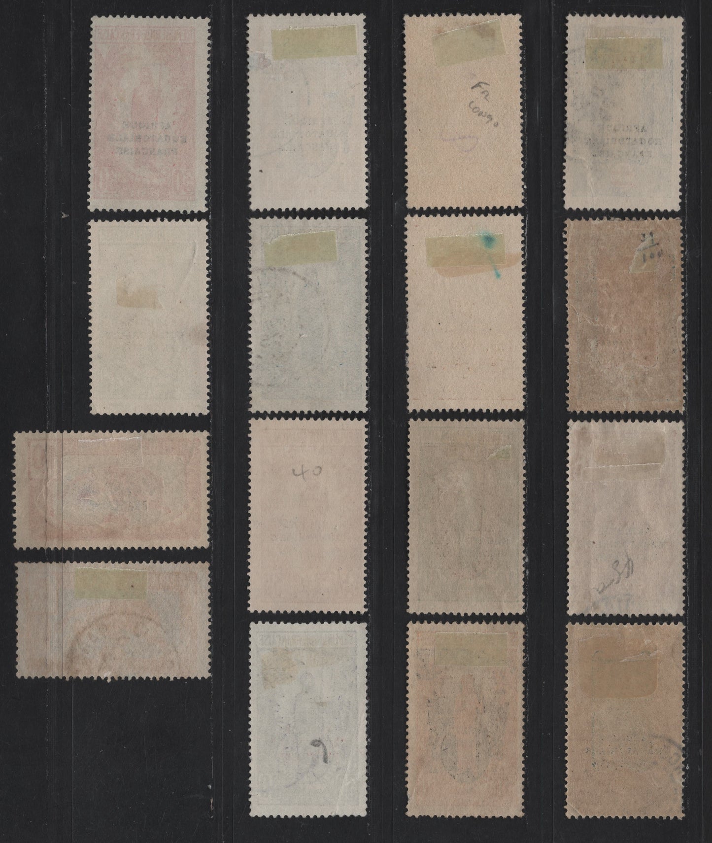 Lot 46 Middle Congo SC#26, 28, 33-35, 37-38, 40-41, 43, 45, 48-50, 56 5c - 1.25 on 1fr Yellow & Blue - Dull Blue & Ultramarine Bakalois Woman - Coconut Grove, 1924-1930 Overprinted & Surcharged Issues, 16 Fine/Very Fine Used Singles