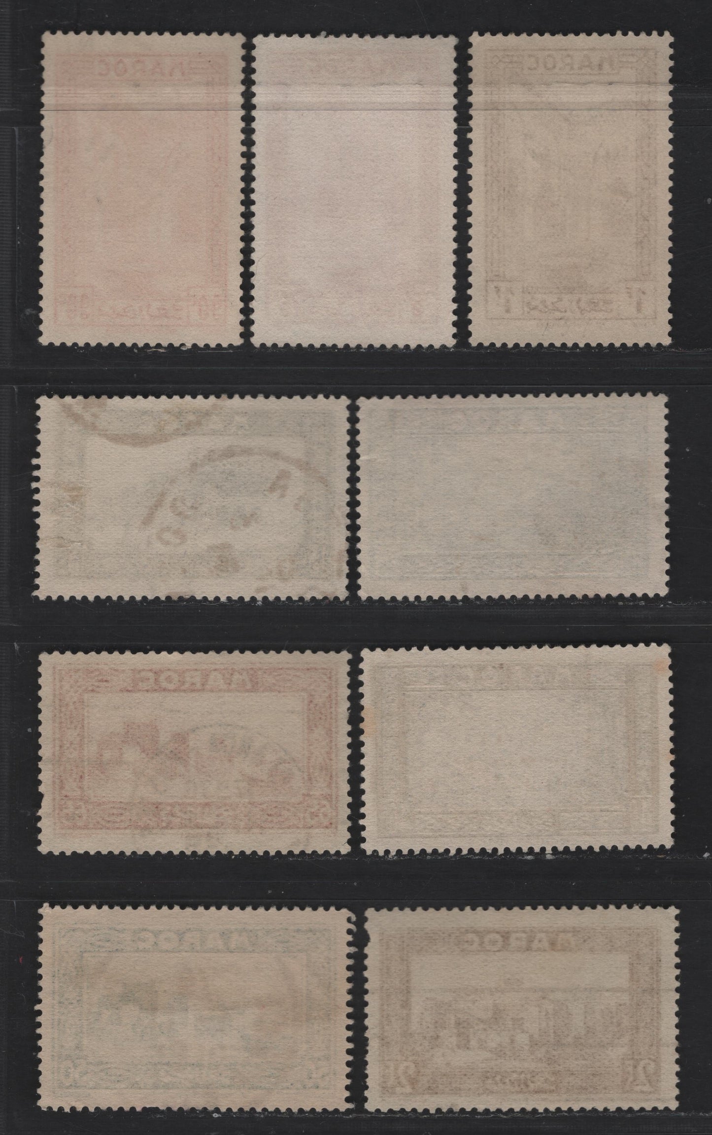 Lot 55 French Morocco SC#129, 131, 133-139, 143 15c - 2fr Black - Yellow Brown Post Office at Casablanca - Kasbah of Si Madani el Glaoui at Ouarzazat, 1933-1934 Pictorial Issue, 10 Very Fine Used Singles