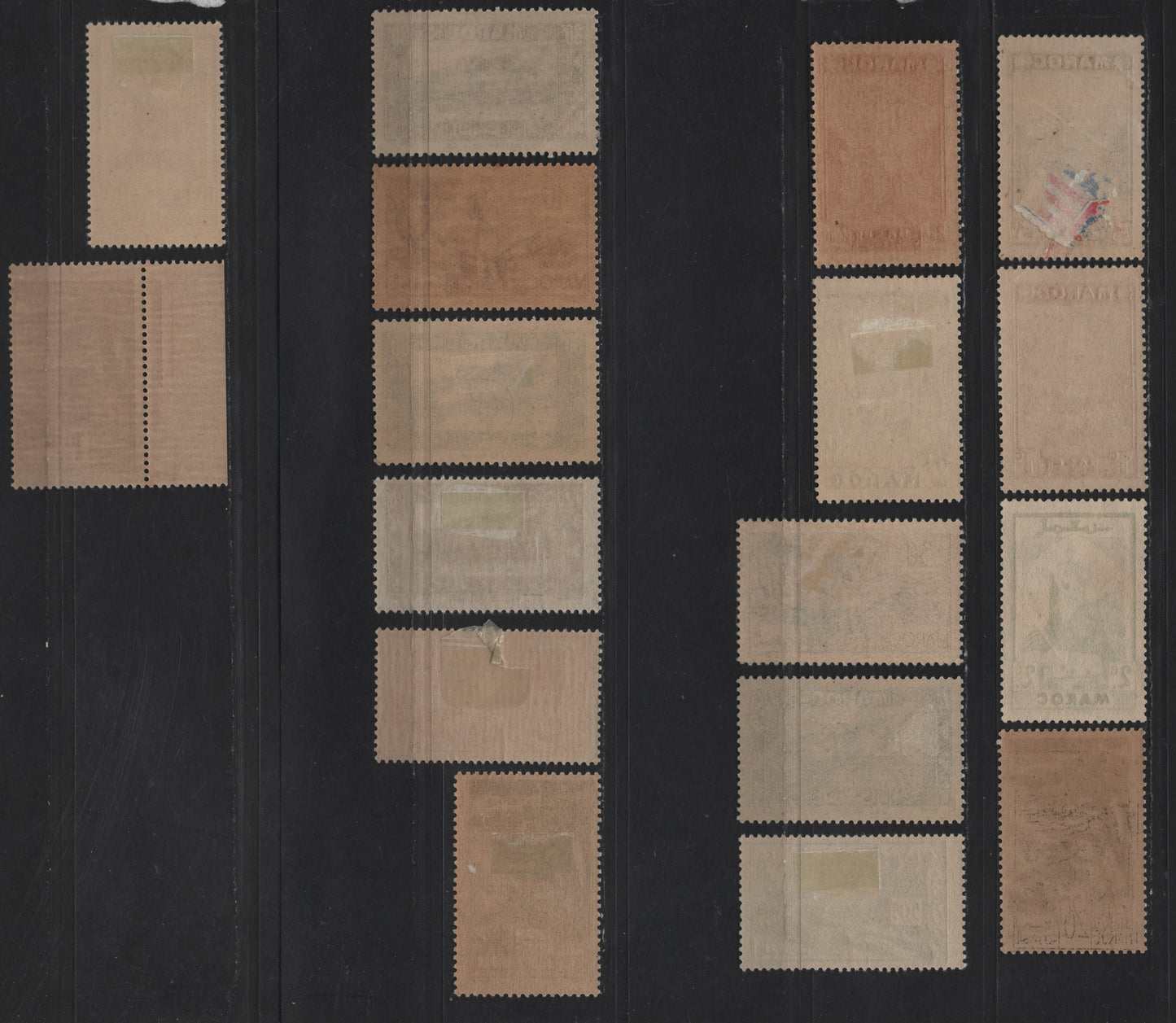 Lot 56 French Morocco SC#149-150, 152-157, 163-A, 165-A, 168-169, 170, 172B 1c - 4.5fr Rose Violet - Greenish Black Mosque of Sale - Valley of Draa, 1939-1942 Pictorial Issue, 16 VFOG/NH Singles