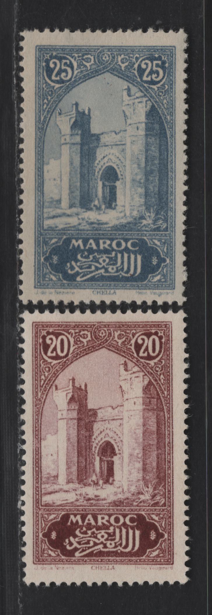 Lot 59 French Morocco SC#61-62 20c - 25c Red Brown - Dull Blue City Gate Chella, 1917 Pictorial Issue, 2 VFOG Singles