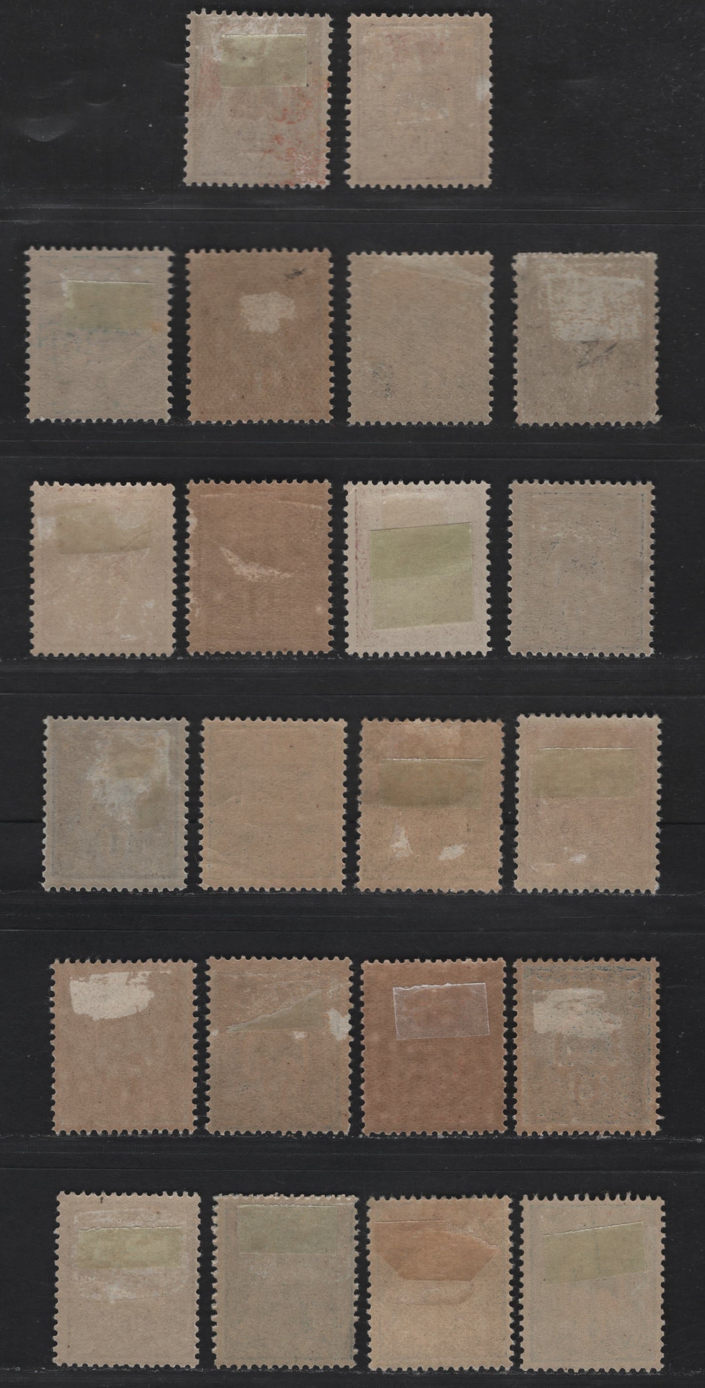 Lot 60 New Caledonia SC#88-93, 96, 98, 104, 111, 123, 133 1c - 3fr on 5fr Black on Green - Red Violet Kagu - Ship, 1905-1927 Definitive & Surcharged Issues, 12 F/VFOG Singles, Shade Varieties