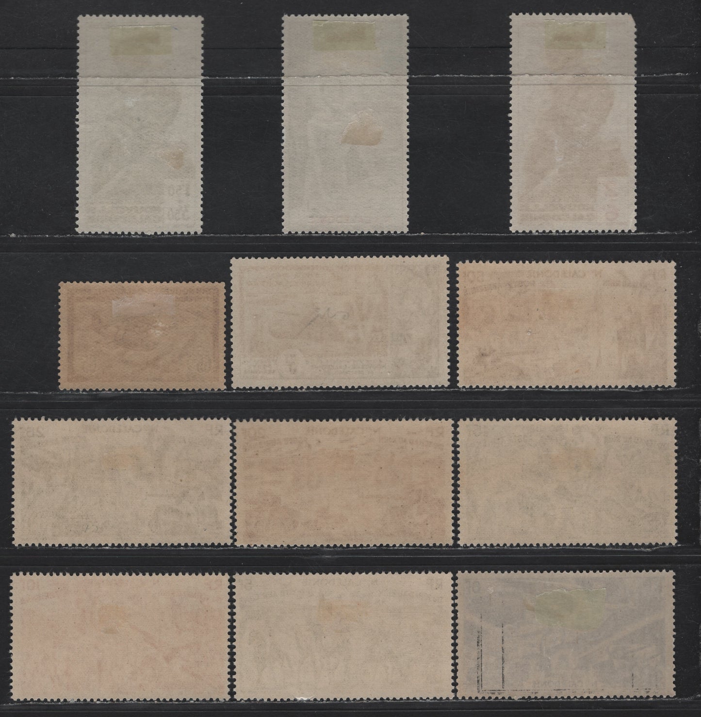 Lot 64 New Caledonia SC#CB2-CB4, C1, C14-C20, C25 65c - 1.20fr+1.80fr Deep Violet - Blue & Red Seaplane over Pacific Ocean - Colonial Education Fund, 1938-1942 Airmail & Airmail Semi Postal Issues, 12 VFOG Singles