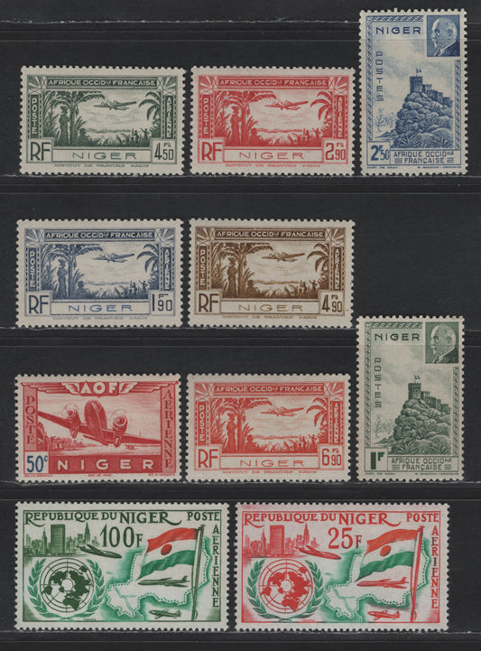 Lot 67 Niger SC#89-90, C1-C6, C20-C21 1fr - 100fr Green - Multicolored Zinder Fortress - UN Headuarters & Emblem, 1941-1961 Petain - Admission to UN Issues, 10 VFNH Singles