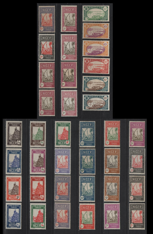 Lot 71 Niger SC#29-34, 36-37, 39, 44, 53, 57, 59-61, 63, 65-68 1c - 2.50fr Lilac Rose & Olive - Black Brown Drawing Water from Well - Zinder Fortress, 1926-1940 Pictorial Definitive Issue, 38 F/VFOG Singles, Additional Shades