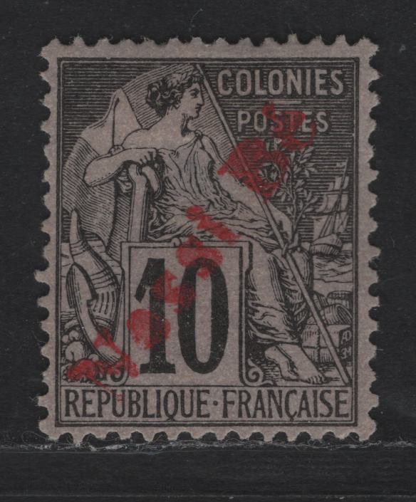 Lot 72 Nossi-Be SC#27 10c Black on Lavender Navigation & Commerce, 1893 Surcharge Issue, A Fine Unused Single, No Gum, Shallow Thin, Diagonal Carmine Noisse-Be Overprint