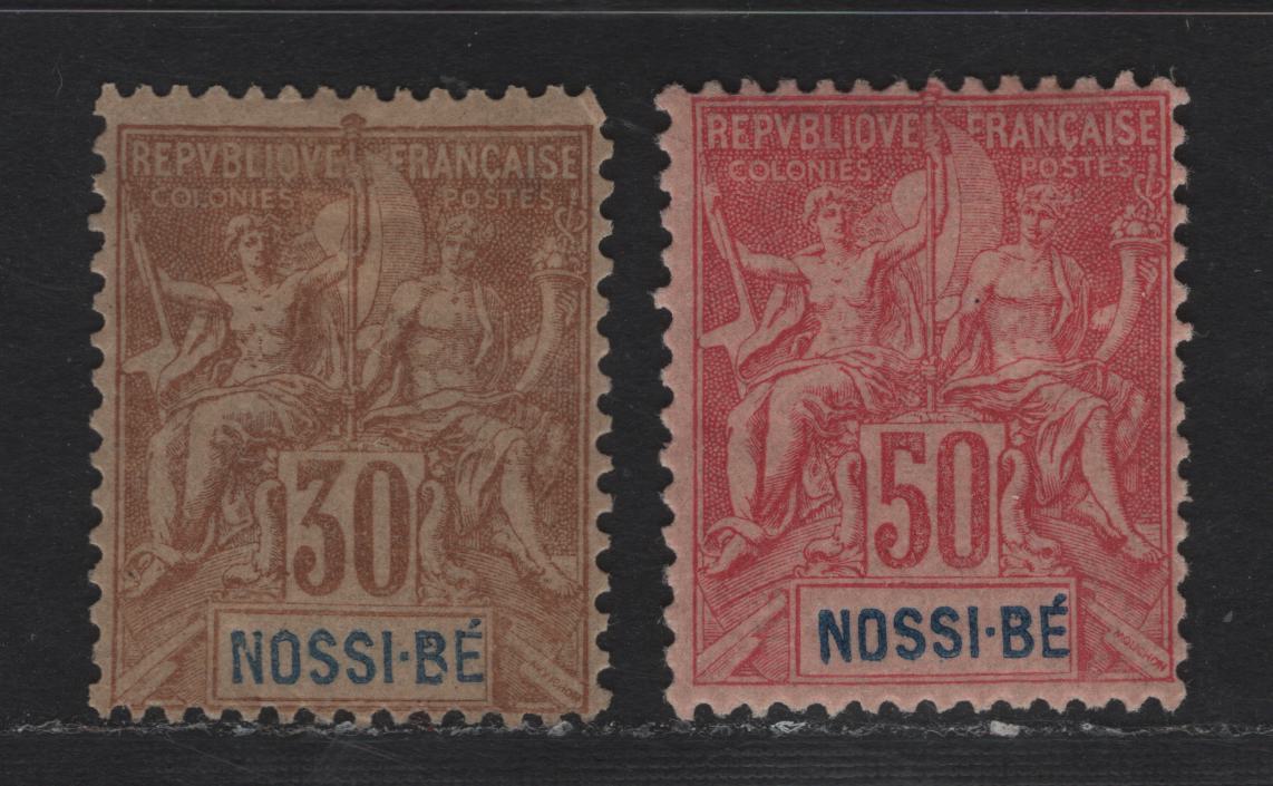 Lot 73 Nossi-Be SC#40, 42 30c - 50c Brown on Bistre - Carmine on Rose Navigation & Commerce, 1894 Pictorial Issue, 2 FOG Singles