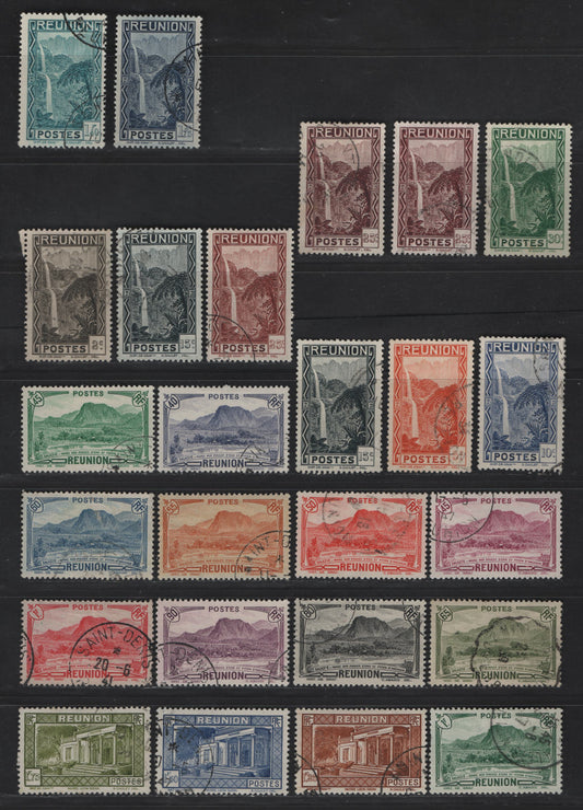 Lot 83 Reunion SC#127/159 2c - 1.75fr Dark Brown - Dark Blue Cascade of Salazie - Leon Dierx Museum, 1933-1940 Pictorial Definitives, 25 Very Fine Used Singles
