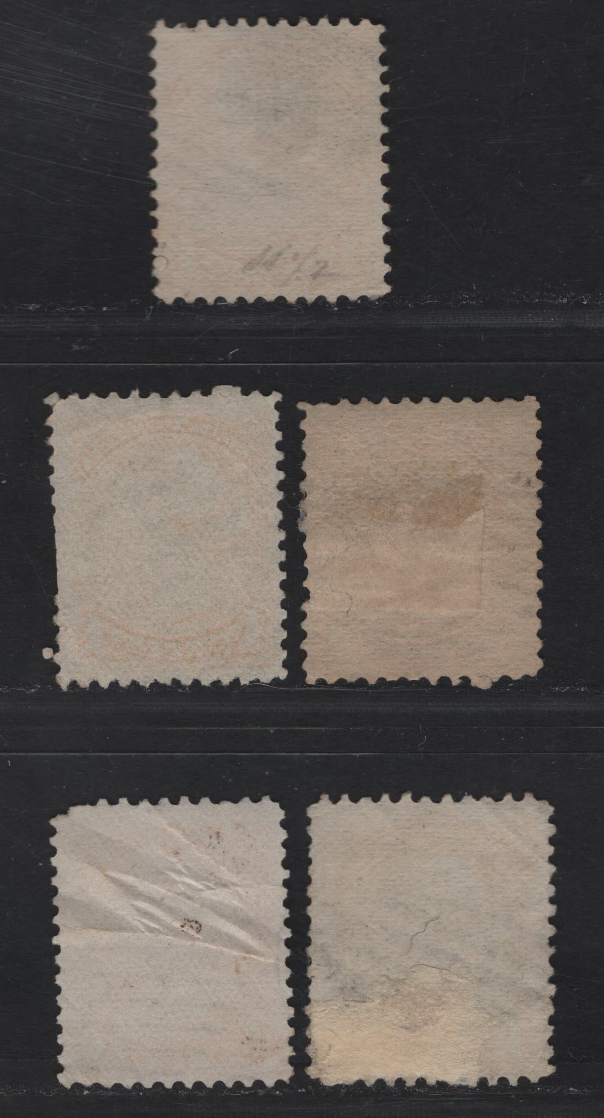 Lot 9 Canada #35d, 3vii & 35iii 1c Orange, Yellow, Rellow Orange, Dull Yellow & Bright Lemon Yellow Queen Victoria, 1870-1893 Small Queen Issue, 5 Ungraded Used Singles, Mid Montreal Printings, Paper Types MM-B & MM-F, Perfs 11.5x12 & 11.75x12