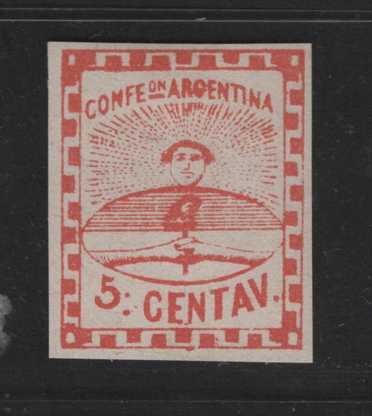 Lot 1 Argentina SC#1a 5c Red Argentina Confederation, 1858 Argentina Confederation Issue, A VFOG Single, Colon After '5'