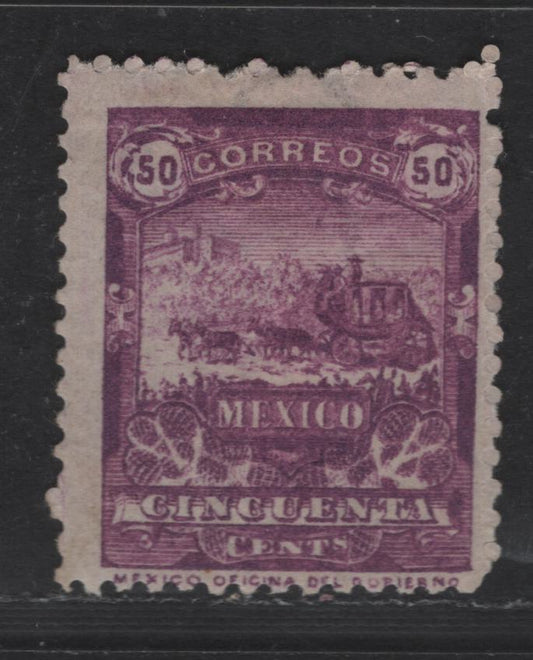 Lot 115 Mexico SC#253 50c - 20c Purple Mail Coach, 1895 Pictorial Issue, A FOG Single, Wmk 152, Correos EUM, Perf 12